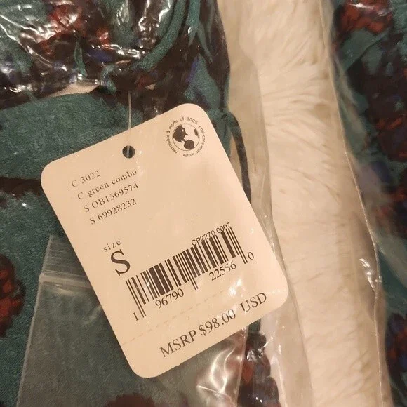 Free People Hilary Printed Top in green combo size S New With Tag - Picture 10 of 12